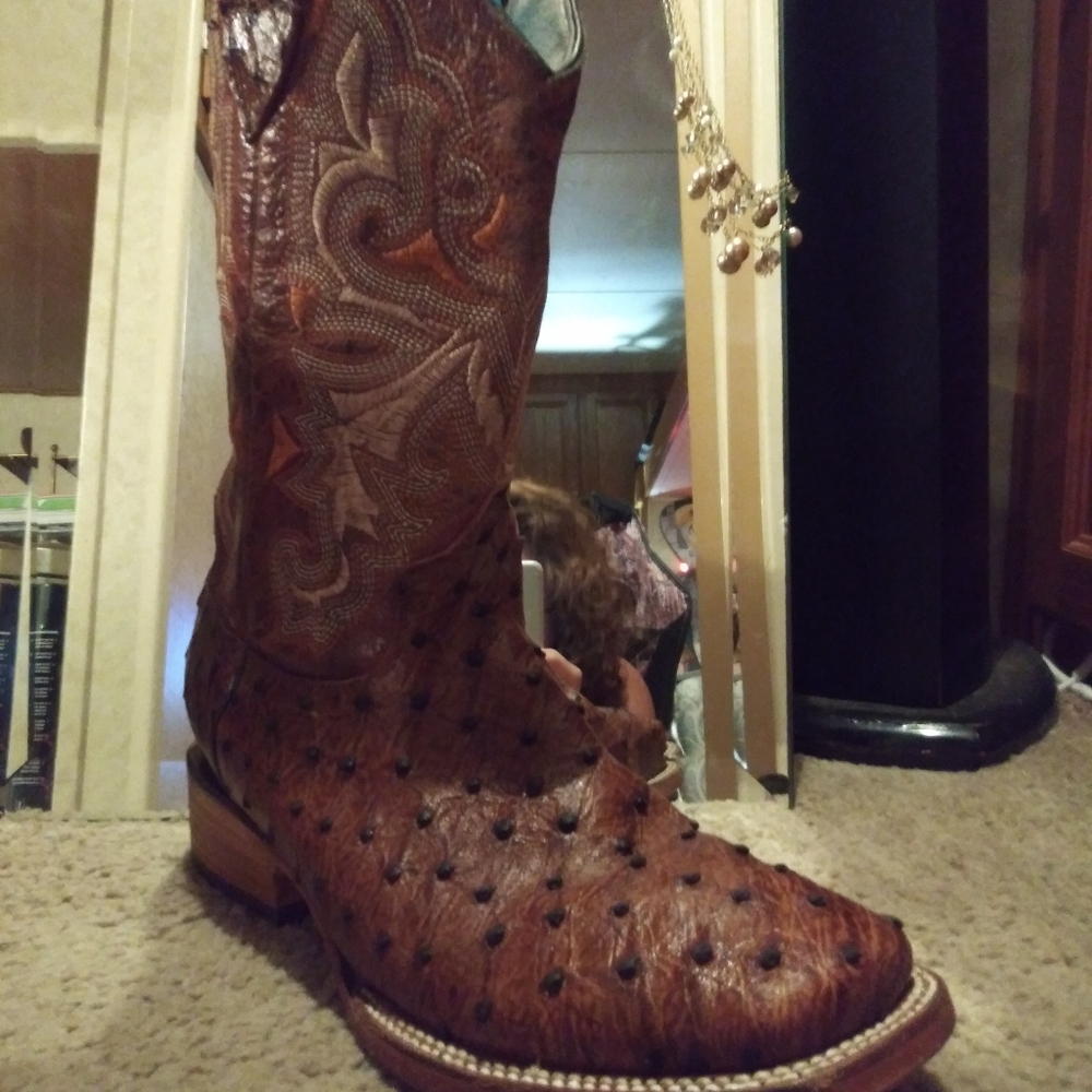 Ostrich square toe boot